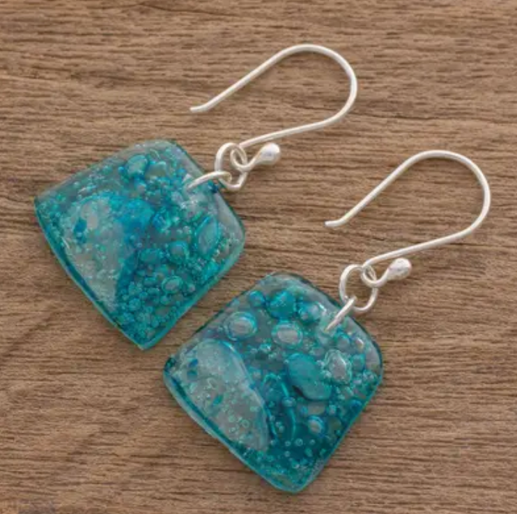 Ocean Reflection Recycled CD Earrings on .925 Silver Hooks, "Ocean Reflections"