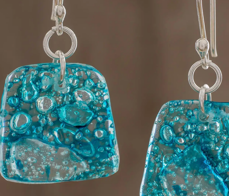 Ocean Reflection Recycled CD Earrings on .925 Silver Hooks, "Ocean Reflections"
