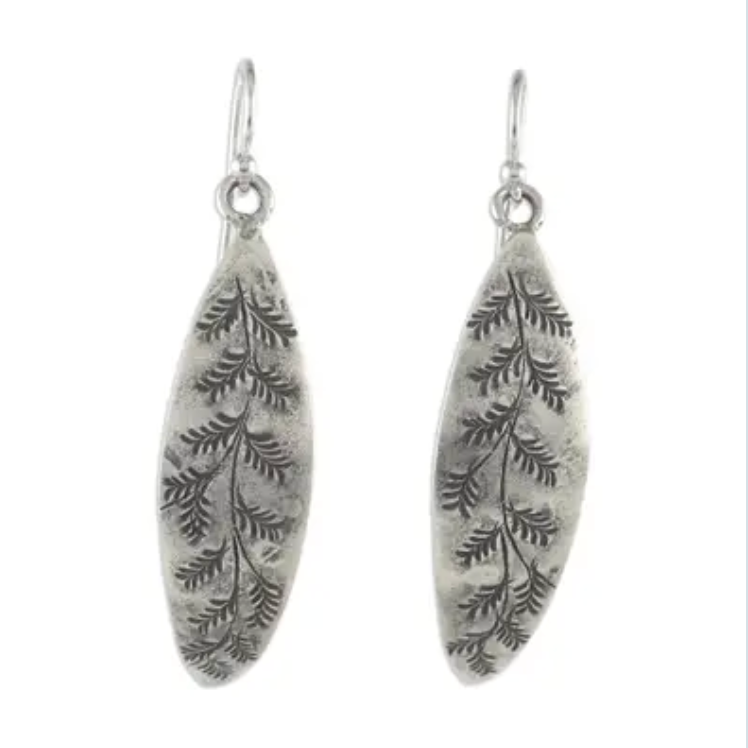 Leaf Motif Sterling Silver Dangle Earrings from Thailand, "Hanging Ferns"