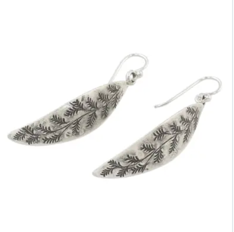 Leaf Motif Sterling Silver Dangle Earrings from Thailand, "Hanging Ferns"