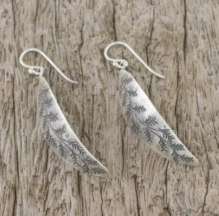 Leaf Motif Sterling Silver Dangle Earrings from Thailand, "Hanging Ferns"