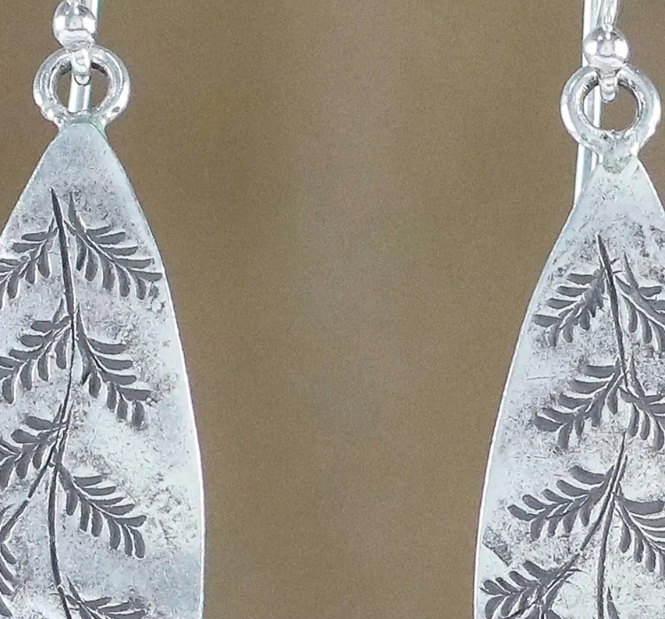 Leaf Motif Sterling Silver Dangle Earrings from Thailand, "Hanging Ferns"