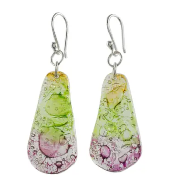 Recycled CD Dangle Earrings from Guatemala, "Spring Renewed"