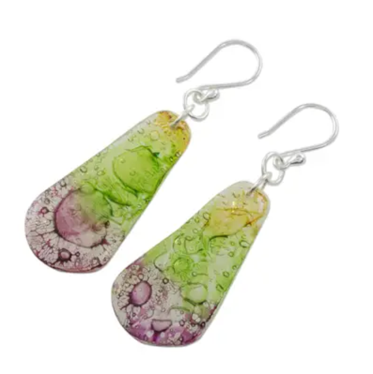 Recycled CD Dangle Earrings from Guatemala, "Spring Renewed"