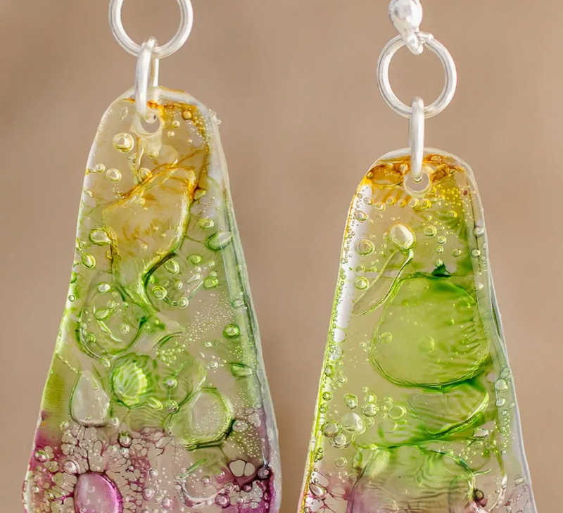 Recycled CD Dangle Earrings from Guatemala, "Spring Renewed"