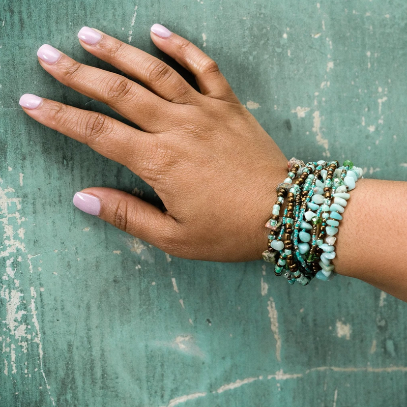 The fair trade 'Rock Candy' Magnetic Bracelet handmade in Guatemala - Seafoam