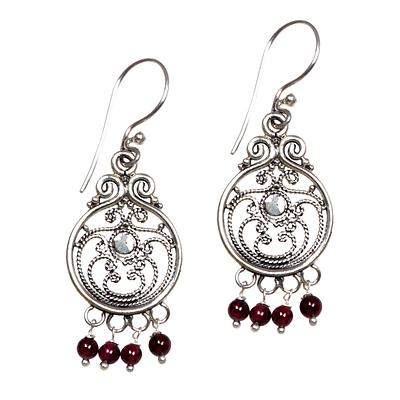 Sterling Silver Garnet Chandelier Earrings, "Bali Melody"