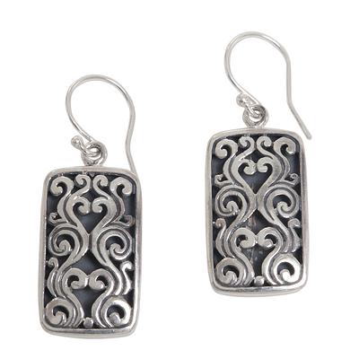 Sterling Silver Rectangle Earrings from Indonesia, "Jungle Cage"