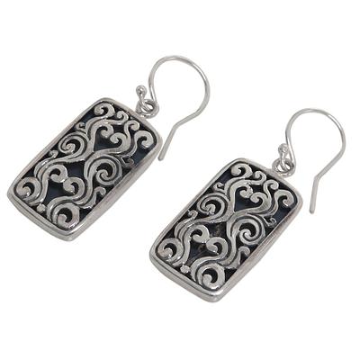 Sterling Silver Rectangle Earrings from Indonesia, "Jungle Cage"