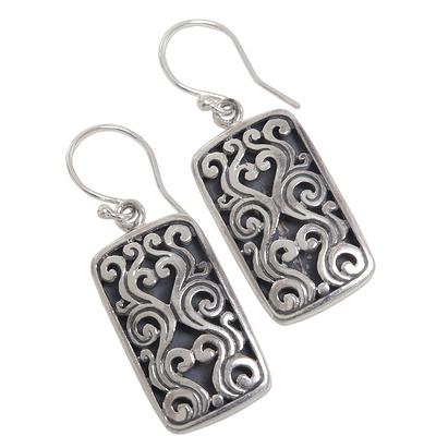 Sterling Silver Rectangle Earrings from Indonesia, "Jungle Cage"