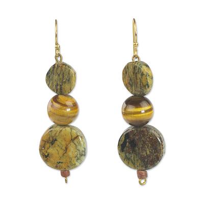 Tiger's Eye and Soapstone Dangle Earrings from Ghana, "Stormy Eyes