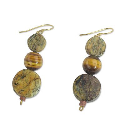 Tiger's Eye and Soapstone Dangle Earrings from Ghana, "Stormy Eyes