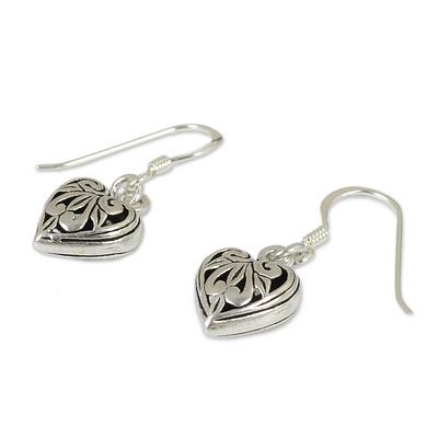 Romantic Sterling Silver Dangle Earrings, "Filigree Heart"